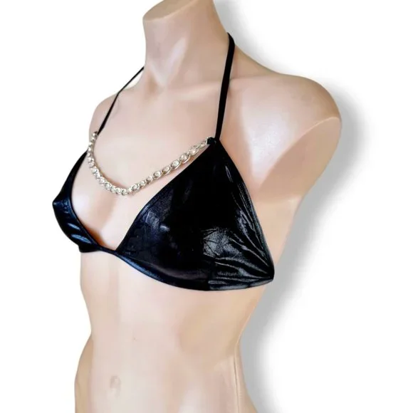 Metallic black wet-look triangle bralette + gathered tie hot pants Fits AU 6-10 - Picture 16 of 16
